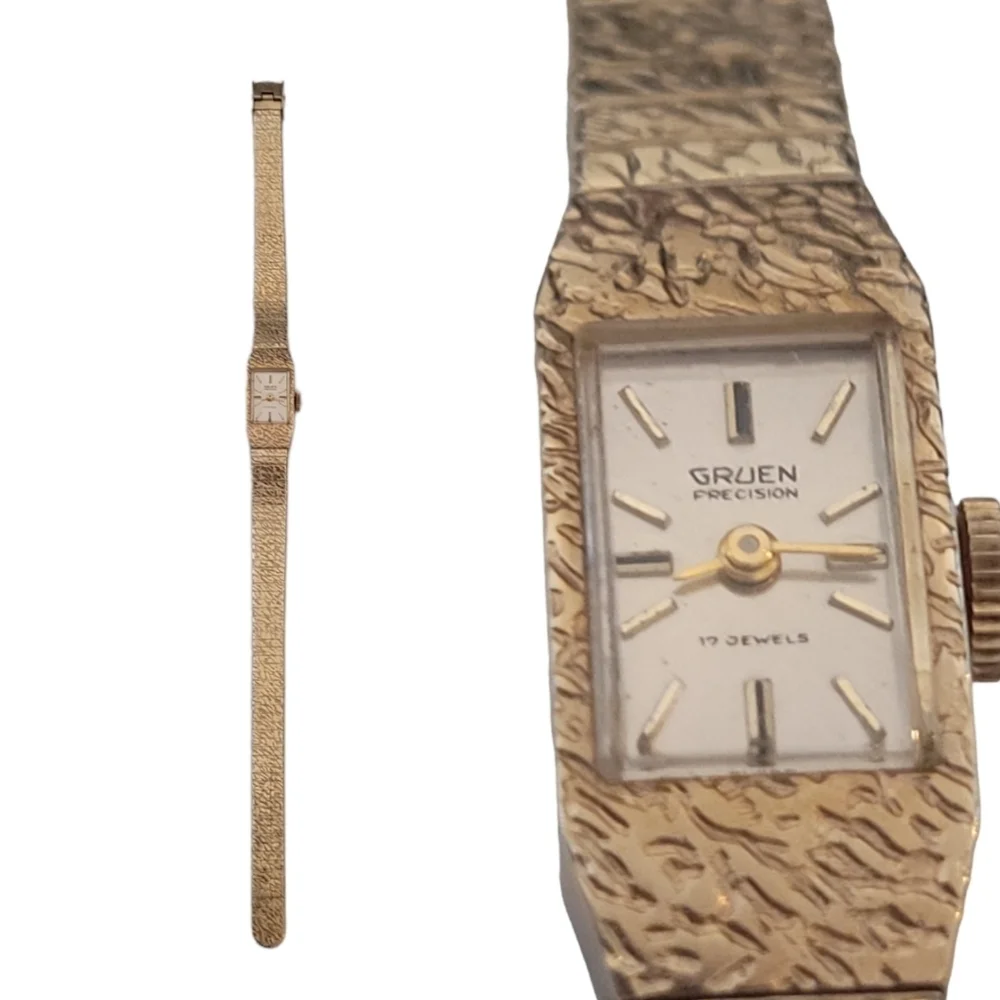 Vintage Gruen Precision 17 Jewels Watch 10K RGP Bezel Gold Filled Mesh Band